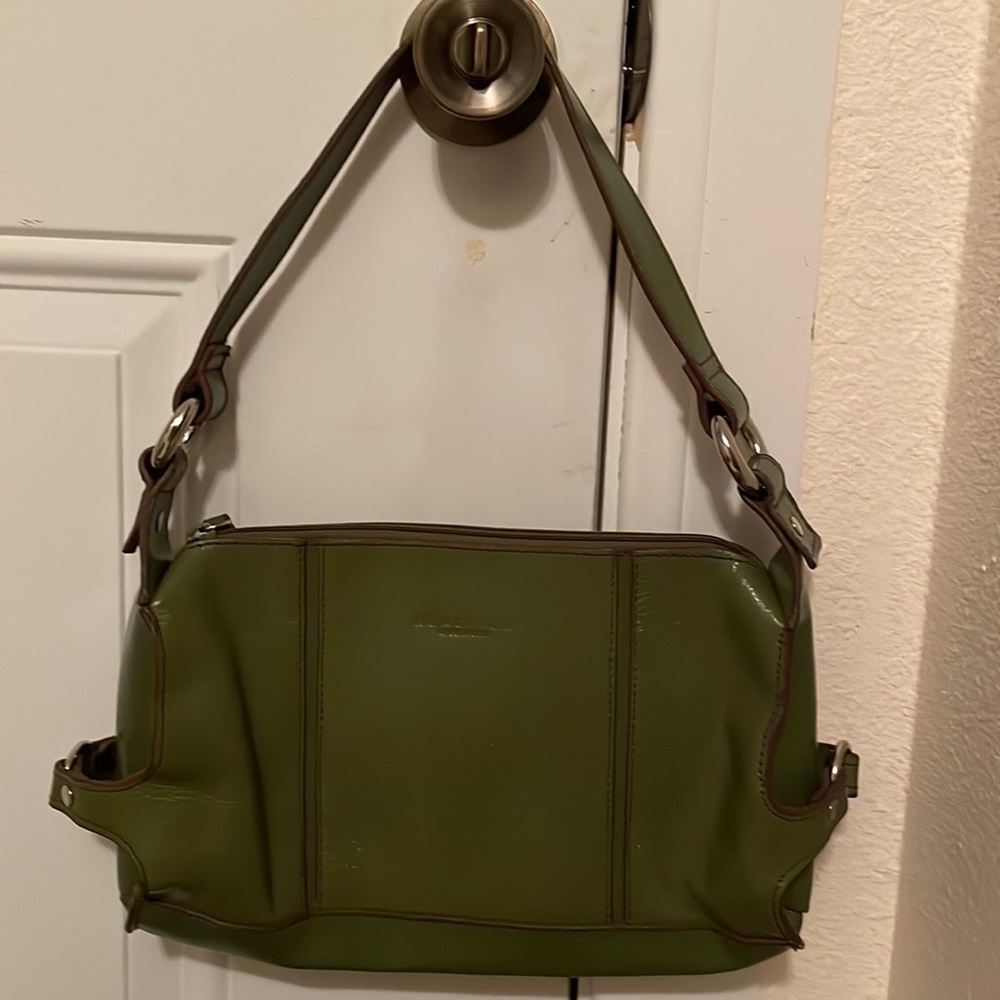 Reaction Kenneth Cole-avocado green leather with brown piping